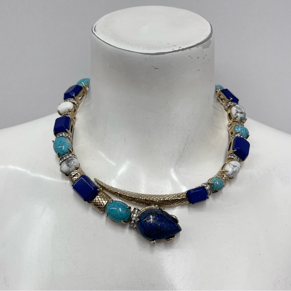 Roberto Cavalli Crystal Stone Snake Collar Necklace‎ Art To Wear
